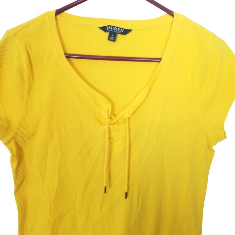 Lauren Ralph Lauren Womens L Ribbed Lace Up Shirt Size L Classic Preppy Cotton - Picture 2 of 7